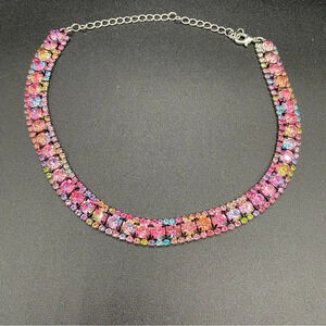 Gorgeous Multicolored Rainbow Pink Sparkly Rhinestone Choker
